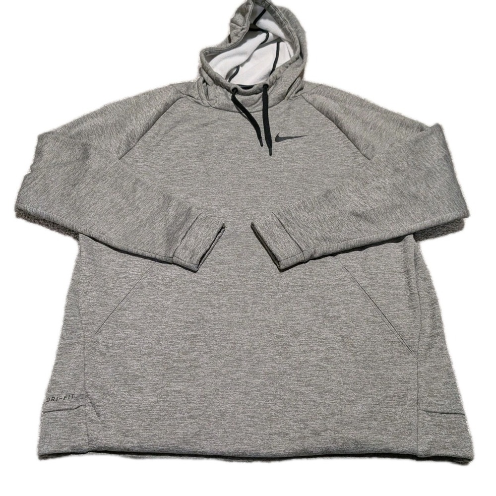 Nike Hoodie Mens XL Gray Dri-FIT Training Pullover Scuba Hood Heathered Athletic